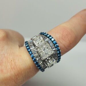Sterling Silver Ring with Blue & Crystal Cubic Zirconia Gems - Size 9